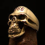 Excellent crafted Men's Devil Skull Ring red 666 on Forehead - Solid Brass - BikeRing4u