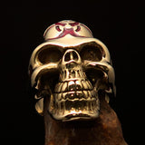 Excellent crafted Men's Gamer Ring red Biohazard Skull - Solid Brass - BikeRing4u