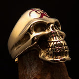 Excellent crafted Men's Gamer Ring red Biohazard Skull - Solid Brass - BikeRing4u