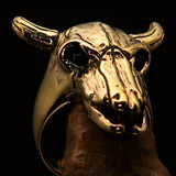 Excellent crafted Men's Bull Skull Cowboy Ring - solid Brass - BikeRing4u