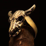 Excellent crafted Men's Bull Skull Cowboy Ring - solid Brass - BikeRing4u