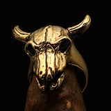 Excellent crafted Men's Bull Skull Cowboy Ring - solid Brass - BikeRing4u