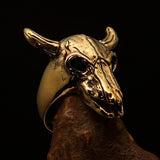 Excellent crafted Men's Bull Skull Cowboy Ring - solid Brass - BikeRing4u