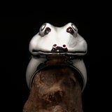 Perfectly crafted Men's grinning Frog Ring - antiqued Sterling Silver - BikeRing4u
