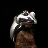 Perfectly crafted Men's grinning Frog Ring - antiqued Sterling Silver - BikeRing4u