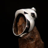 Perfectly crafted Men's grinning Frog Ring - antiqued Sterling Silver - BikeRing4u