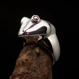 Perfectly crafted Men's grinning Frog Ring - antiqued Sterling Silver - BikeRing4u