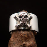 Excellent crafted Men's Pirate Band Ring Jolly Roger Skull - Sterling Silver - BikeRing4u