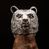 Excellent crafted Men's Sterling Silver Ring Grizzly Bear antiqued - BikeRing4u