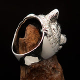 Excellent crafted Men's Sterling Silver Ring Grizzly Bear antiqued - BikeRing4u