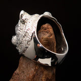 Excellent crafted Men's Sterling Silver Ring Grizzly Bear antiqued - BikeRing4u
