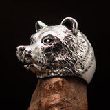 Excellent crafted Men's Sterling Silver Ring Grizzly Bear antiqued - BikeRing4u