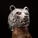 Excellent crafted Men's Sterling Silver Ring Grizzly Bear antiqued - BikeRing4u