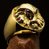 Excellent crafted solid Brass Men's Predator Ring Lion red CZ Eyes - BikeRing4u