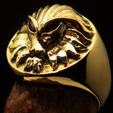 Excellent crafted solid Brass Men's Predator Ring Lion red CZ Eyes - BikeRing4u