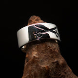 Excellent crafted Men's Cavalry Ring Crossed Sabers Black - Sterling Silver - BikeRing4u