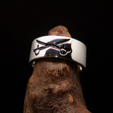 Excellent crafted Men's Cavalry Ring Crossed Sabers Black - Sterling Silver - BikeRing4u