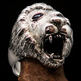 Excellent crafted Men's Animal Ring Male Lion blue Sapphire Eyes Sterling Silver 925 - BikeRing4u