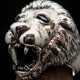 Excellent crafted Men's Animal Ring Male Lion blue Sapphire Eyes Sterling Silver 925 - BikeRing4u