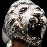 Excellent crafted Men's Animal Ring Male Lion blue Sapphire Eyes Sterling Silver 925 - BikeRing4u