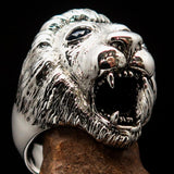 Excellent crafted Men's Animal Ring Male Lion blue Sapphire Eyes Sterling Silver 925 - BikeRing4u