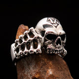 Excellent crafted Men's 1% Outlaw Biker Skull and Bones Ring - Sterling Silver - BikeRing4u