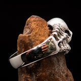 Excellent crafted Men's 1% Outlaw Biker Skull and Bones Ring - Sterling Silver - BikeRing4u