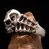 Excellent crafted Men's 1% Outlaw Biker Skull and Bones Ring - Sterling Silver - BikeRing4u