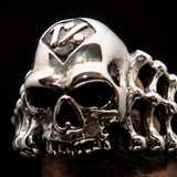 Excellent crafted Men's 1% Outlaw Biker Skull and Bones Ring - Sterling Silver - BikeRing4u