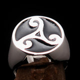 Perfectly crafted Men's Celtic Triade Ring Black Triskele - Sterling Silver - BikeRing4u