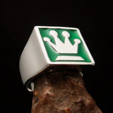Perfectly crafted Men's Chess Player Ring Queen's Crown green - Sterling Silver - BikeRing4u