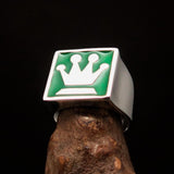 Perfectly crafted Men's Chess Player Ring Queen's Crown green - Sterling Silver - BikeRing4u