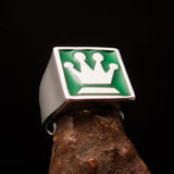 Perfectly crafted Men's Chess Player Ring Queen's Crown green - Sterling Silver - BikeRing4u