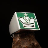 Perfectly crafted Men's Chess Player Ring King's Crown green - Sterling Silver - BikeRing4u