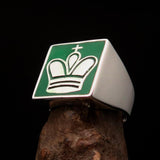Perfectly crafted Men's Chess Player Ring King's Crown green - Sterling Silver - BikeRing4u
