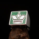 Perfectly crafted Men's Chess Player Ring King's Crown green - Sterling Silver - BikeRing4u