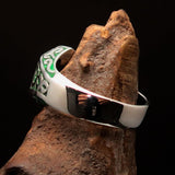 Excellent crafted Men's Biker Ring green lucky Number 13 - Sterling Silver - BikeRing4u