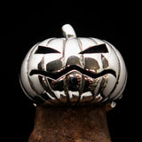 Excellent crafted Halloween Men's Sterling Silver Pumpkin Ring - BikeRing4u