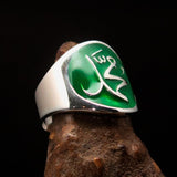 Excellent crafted Men's green Muhammad Muslim Ring - Sterling Silver - BikeRing4u