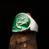 Excellent crafted Men's green Muhammad Muslim Ring - Sterling Silver - BikeRing4u