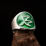 Excellent crafted Men's green Muhammad Muslim Ring - Sterling Silver - BikeRing4u