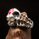 Excellent crafted Men's red 1% Outlaw Biker Skull and Bones Ring - Sterling Silver - BikeRing4u