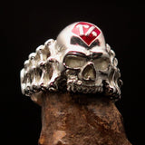 Excellent crafted Men's red 1% Outlaw Biker Skull and Bones Ring - Sterling Silver - BikeRing4u
