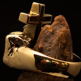 Excellent crafted Men's Brass Atheist Ring Fist Middle Finger Cross - BikeRing4u