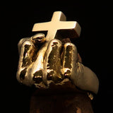 Excellent crafted Men's Brass Atheist Ring Fist Middle Finger Cross - BikeRing4u