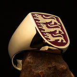 Perfectly crafted Men's Shield Ring 3 Red Lions Coat of Arms - Solid Brass - BikeRing4u