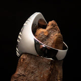 Red marquise shaped Egyptian Ankh Cross Men's Ring - Sterling Silver - BikeRing4u