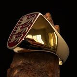 Perfectly crafted Men's Shield Ring 3 Red Lions Coat of Arms - Solid Brass - BikeRing4u