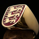 Perfectly crafted Men's Shield Ring 3 Red Lions Coat of Arms - Solid Brass - BikeRing4u