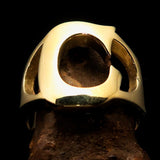 Mirror polished Men's Brass Initial Ring one bold Letter C - BikeRing4u